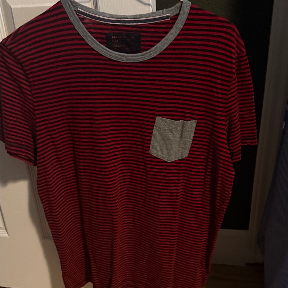 Express Red and Black Striped Short Sleeve Tee